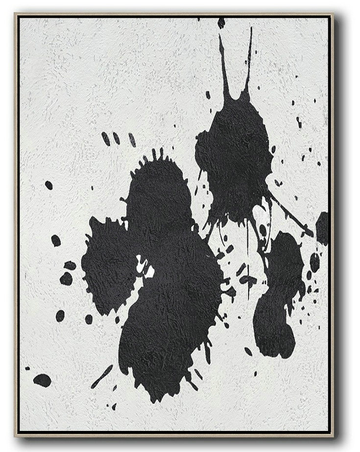 Decorating A Big Living Room,Black And White Minimal Painting On Canvas - Hand-Painted Contemporary Art